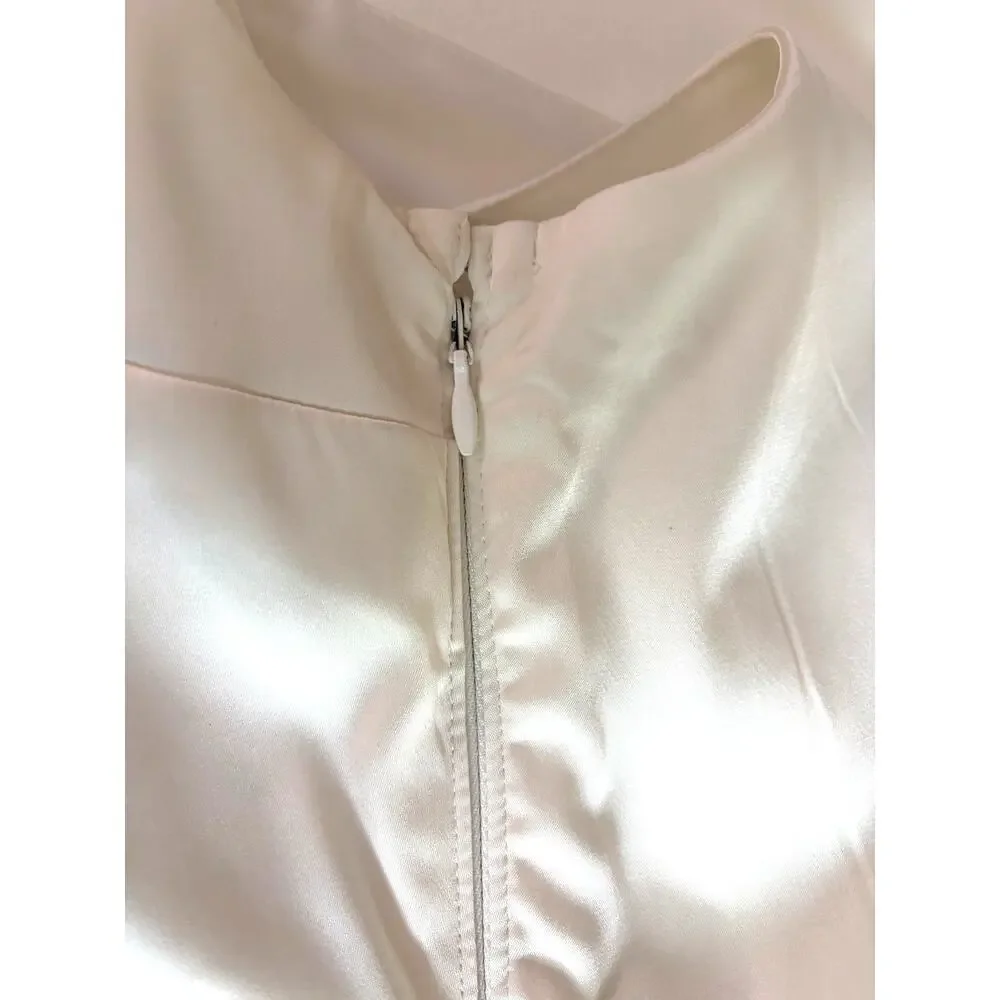 Abercrombie Draped White Satin Maxi Dress with Cutout Back Size Large